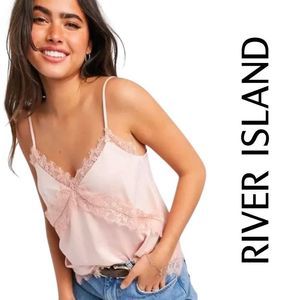 Lace cami lingerie inspired top crop with lace River island cream peach blush 12